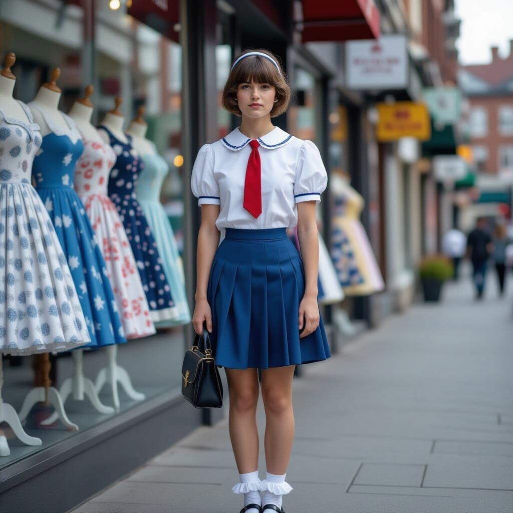 Young Man Gazing at Dresses: Cinematic Still