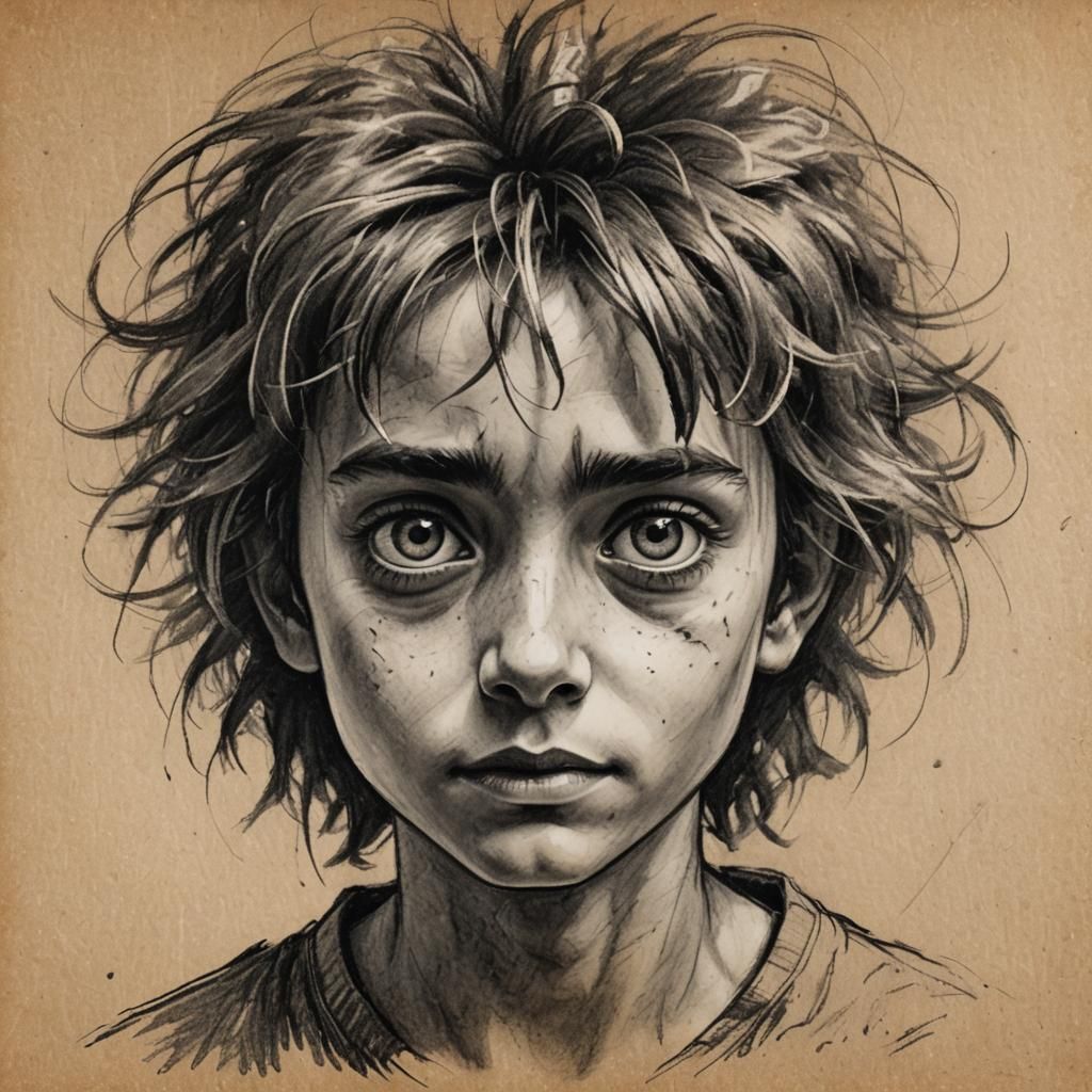 Expressive Pencil Sketch Portrait of Original Character