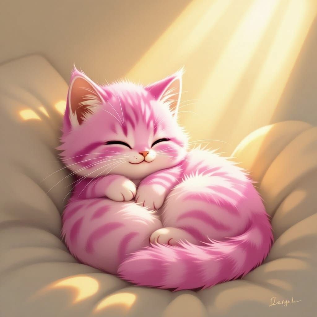 Adorable Pink Kitty With Satisfied Expression