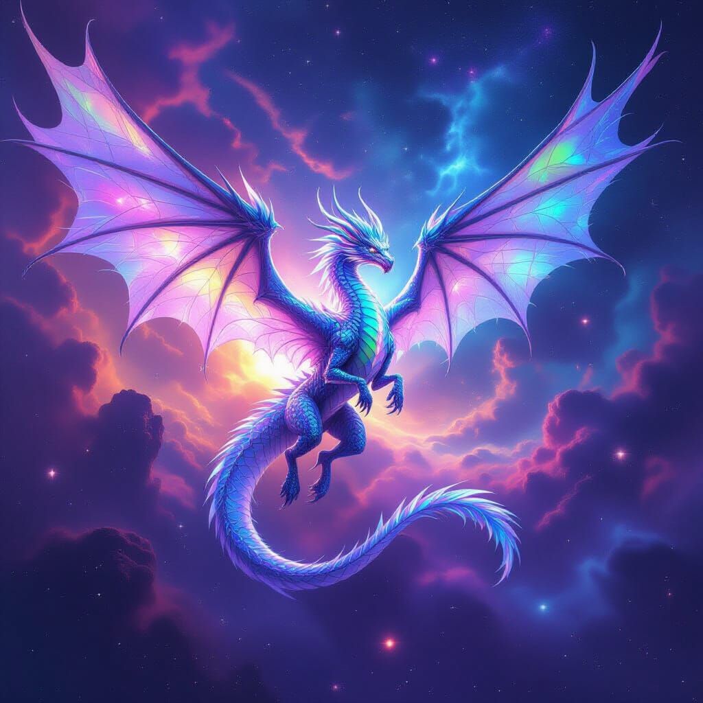 Crystalline Dragon Soars Through Cosmic Nebula
