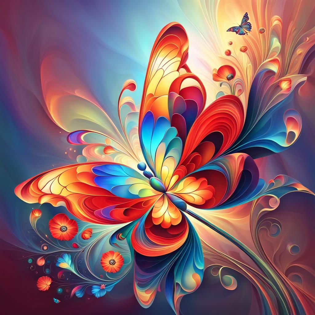 Poppy Lamp with Butterfly in Stylized Oil Painting