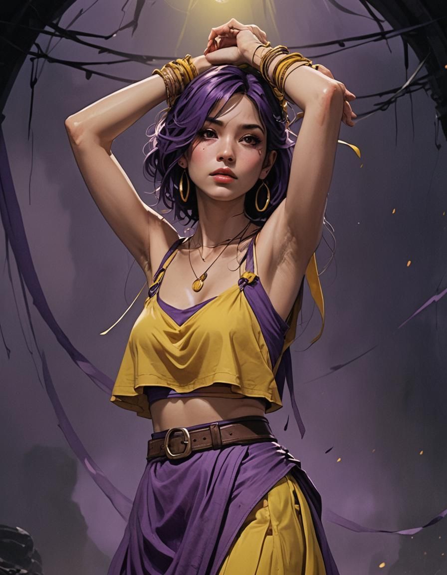 Woman in Yellow with Eerie Backdrop