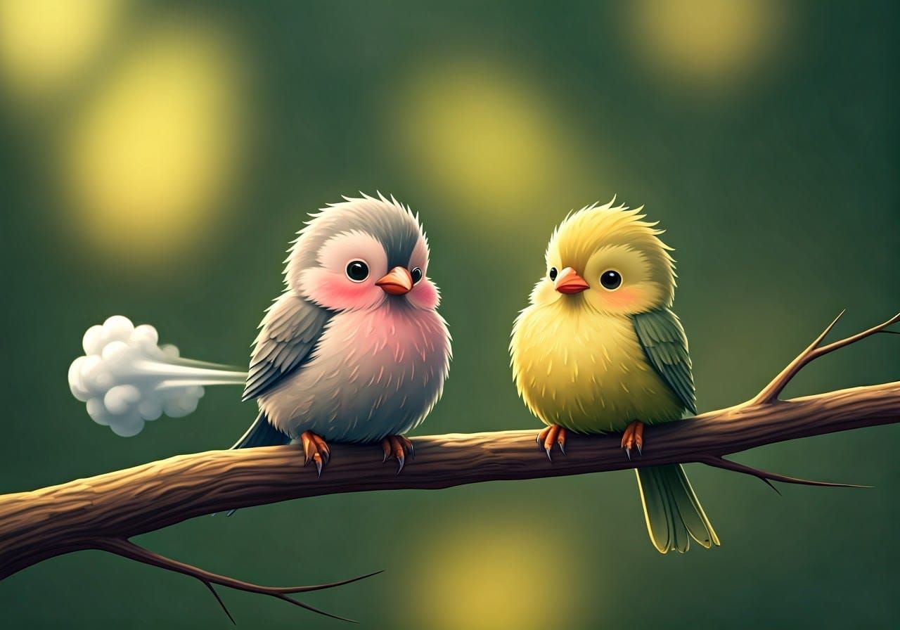 Birds on Branch: A Humorous Fart Illustration