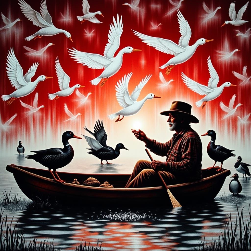 Redlit Ducks: Serene Wildlife Art in Backlit Glass