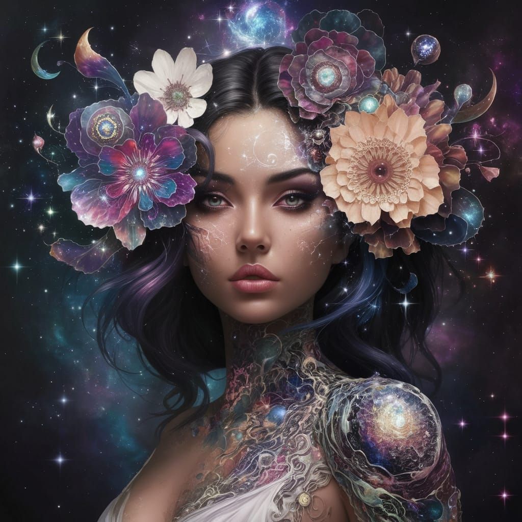 Ethereal Cosmic Goddess in Celestial Attire