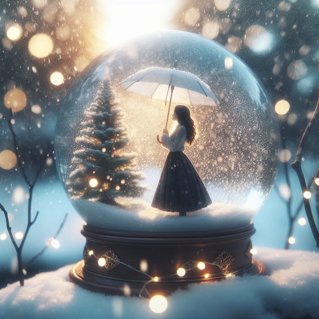 Woman in Snow Globe Winter Scene