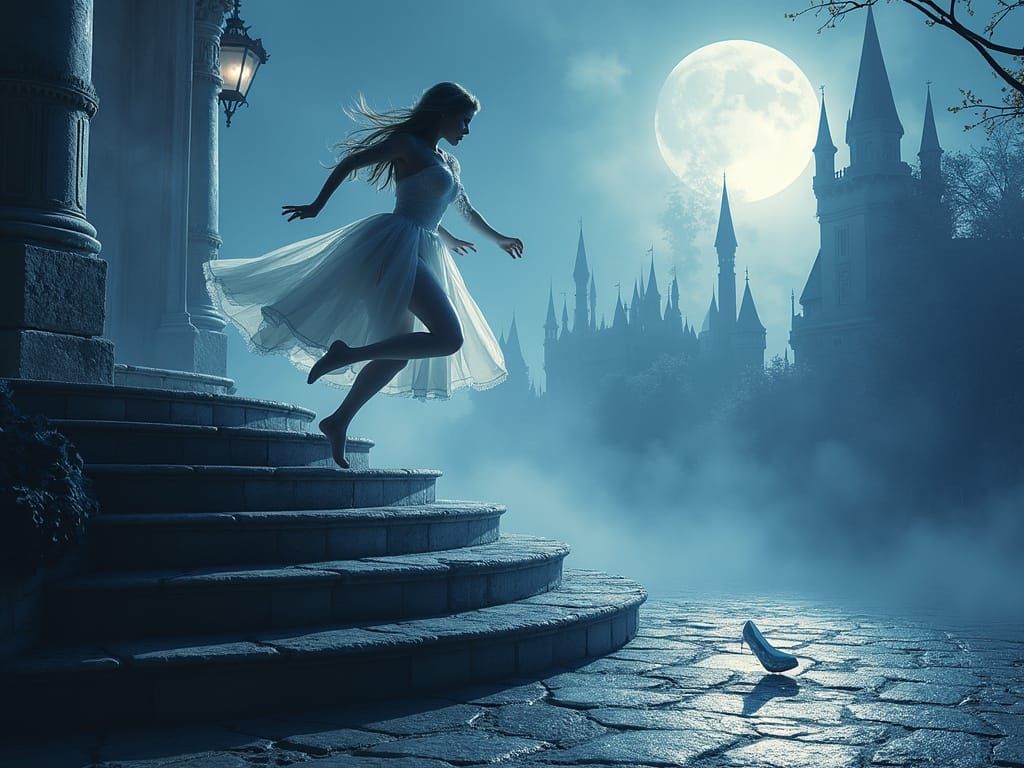 Cinderella's Midnight Escape: A Double Exposure Artwork