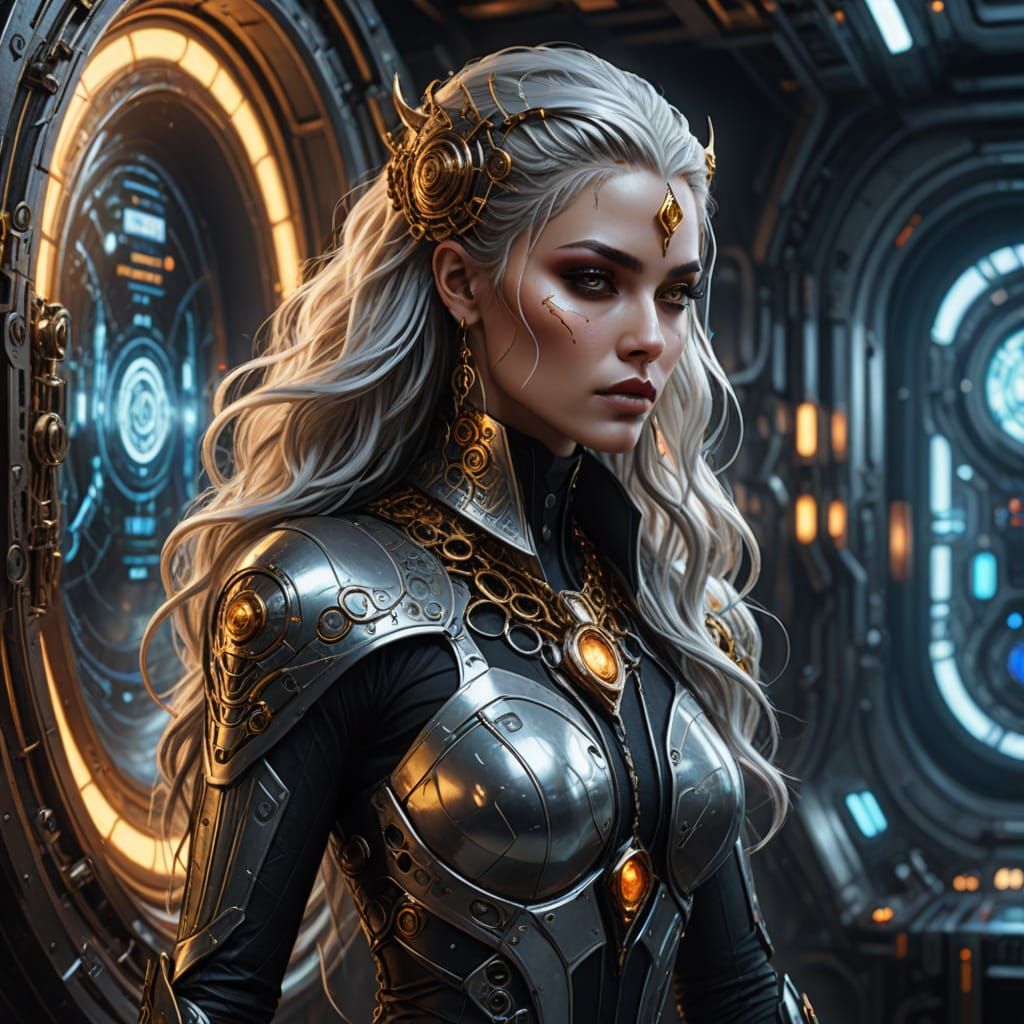 Techno-Sorceress in Starship, Persian Sci-Fi Art