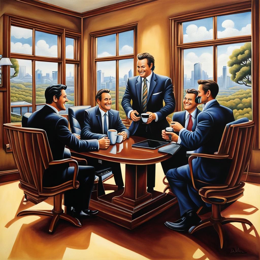 Detailed Business Meeting in Airbrushed Style