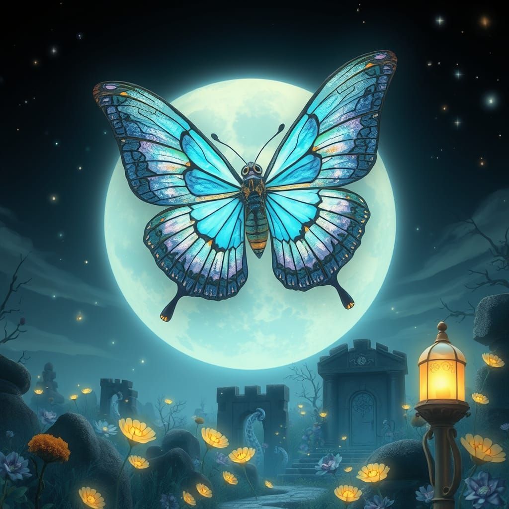 Lumen Moth in Enchanted Garden, Studio Ghibli Style