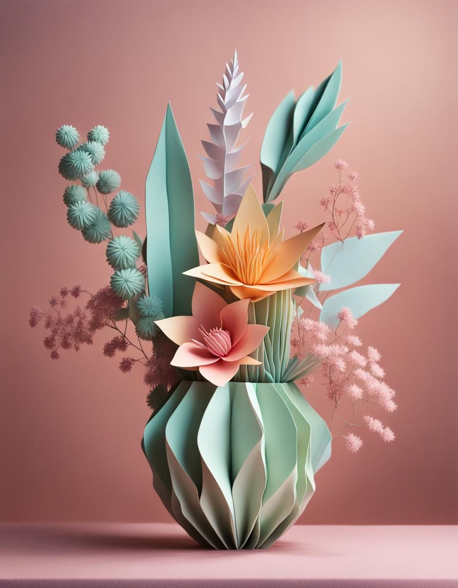 Botanical Papercraft Arrangement in Pastel Colors