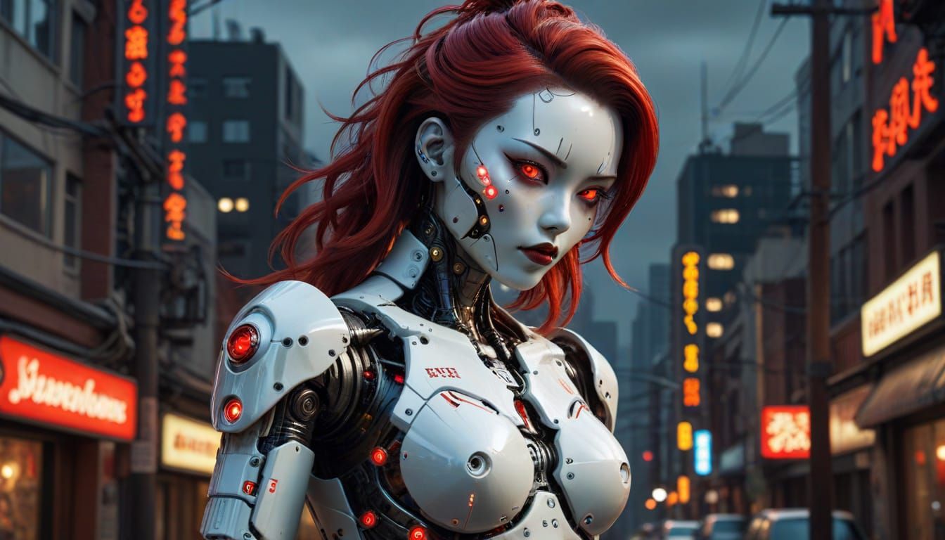 Cyberpunk Gynoid Pinup in Moody Lighting