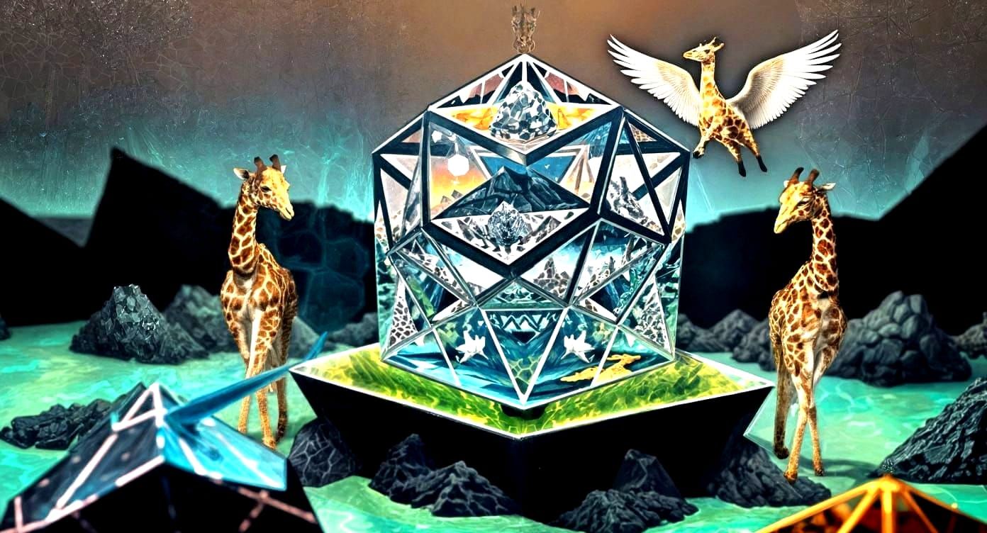 Photorealistic Giraffe with Wings in Surreal Landscape