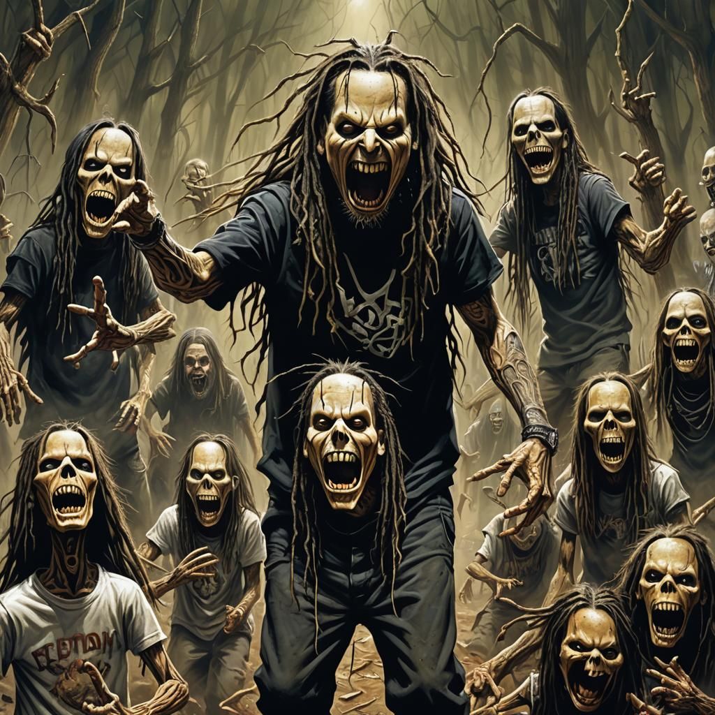 Sinister Image of Korn Performance in Dark Fantasy Style