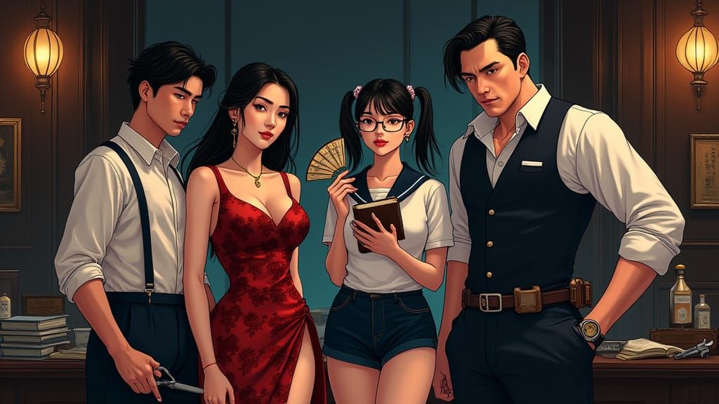 Sultry Woman in Cheongsam and Gentleman in Waistcoat Amidst ...