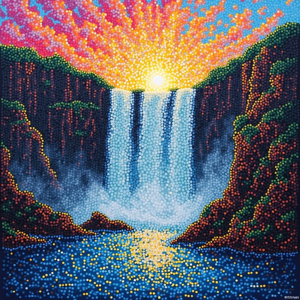 Victoria Falls in Pointillism Style