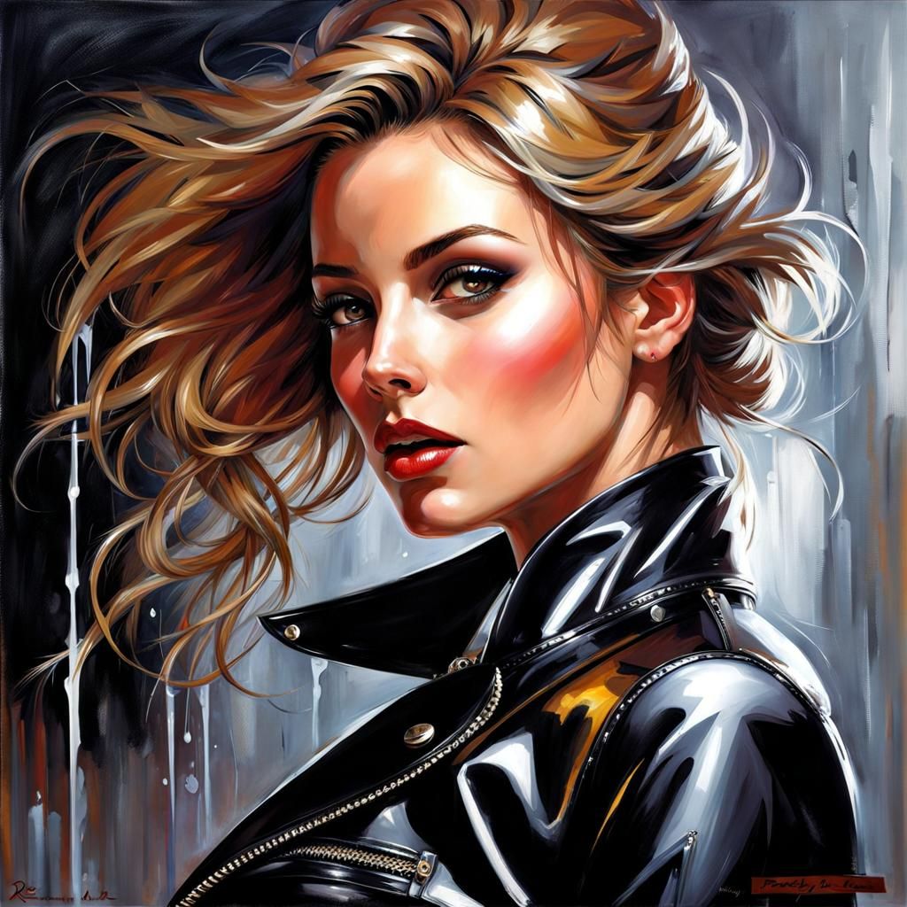 Modern French Girl in Latex Jacket