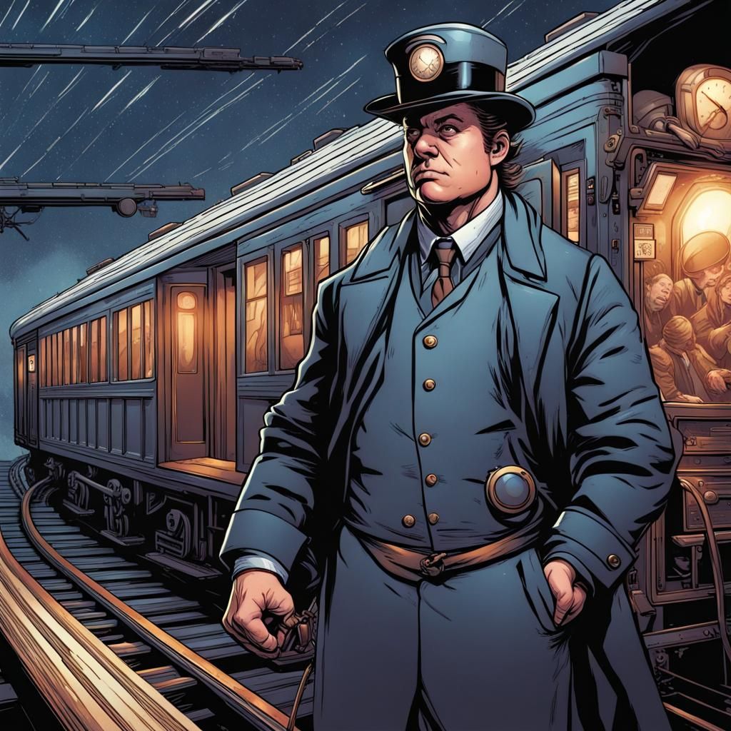 Time Traveling Conductor in Comic Book Style