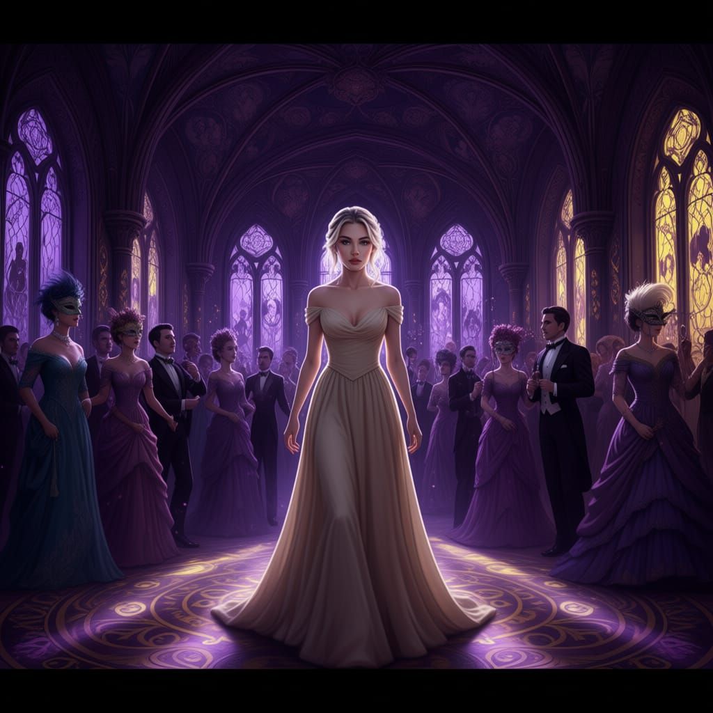 Elegant Woman Attends Gothic Masquerade Ball