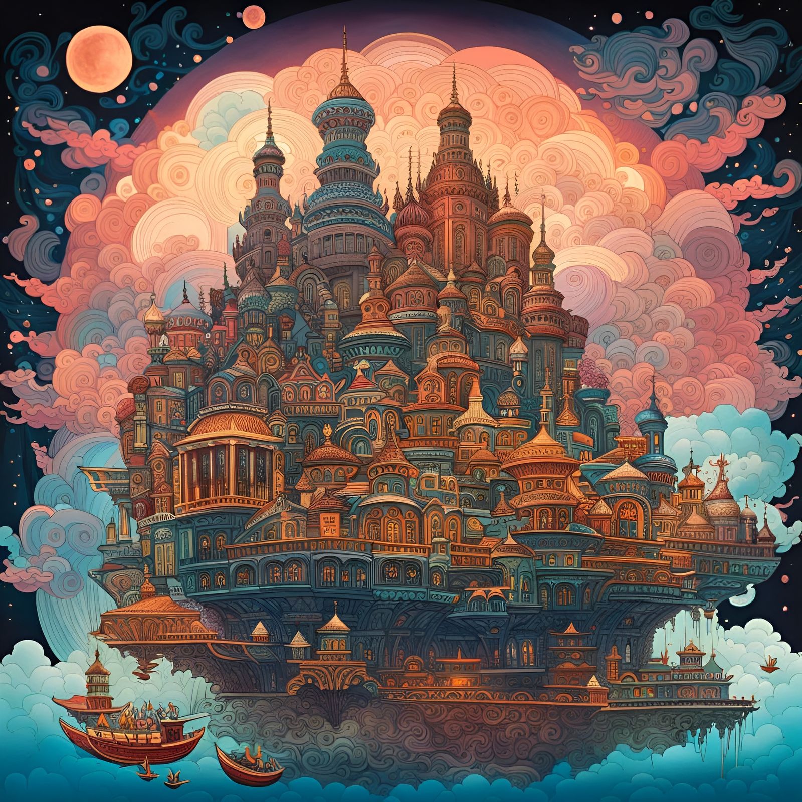 Enchanted Cloud City on a Mystical Turtle