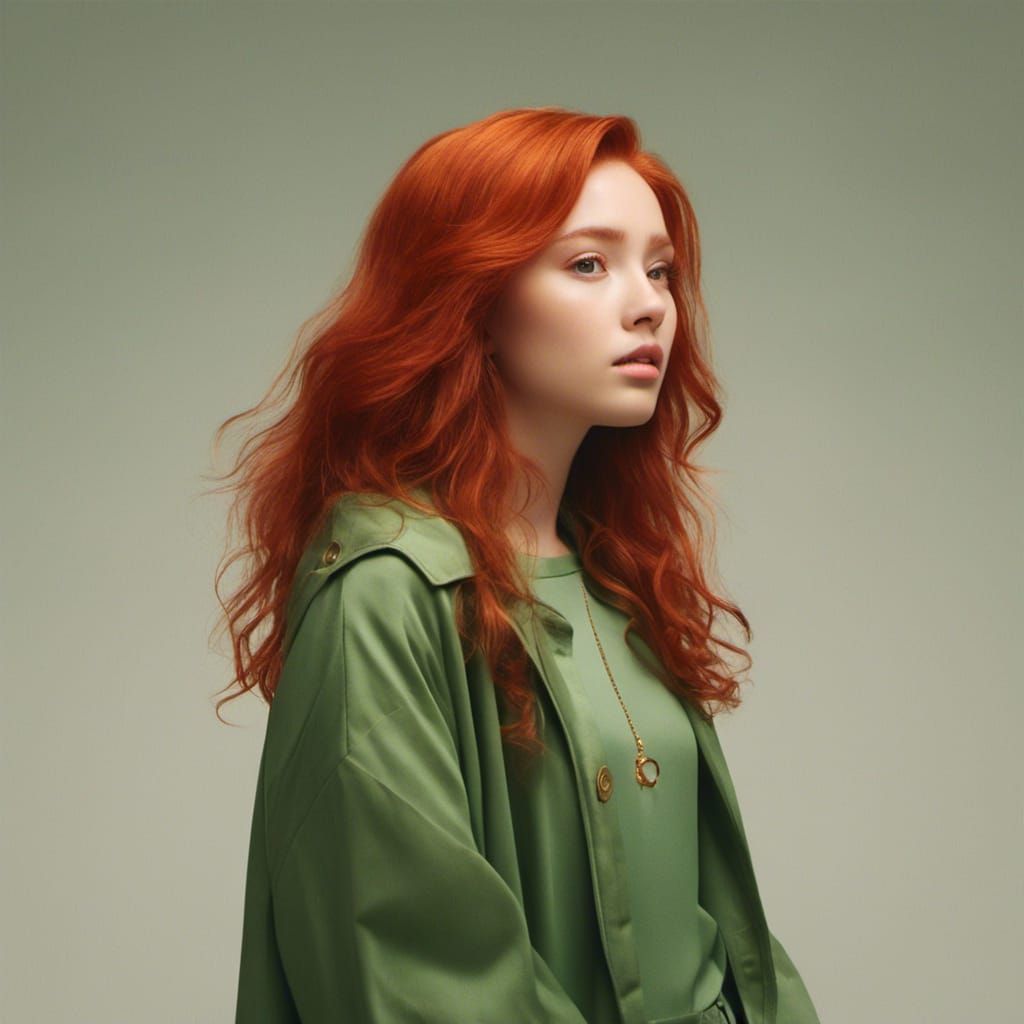 Cute Young Woman with Red Hair and Green Eyes