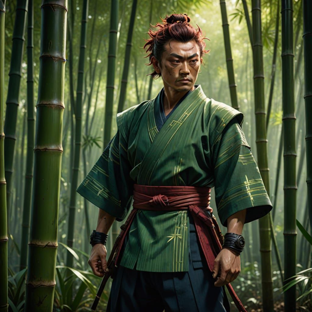 Tanjiro in Bamboo Forest: Detailed Matte Painting