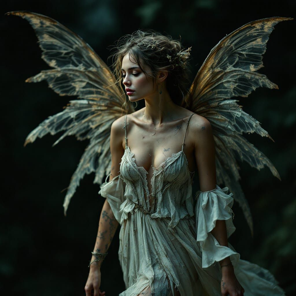 Melancholic Fairy with Decaying Beauty in Cinematic Film Sti...