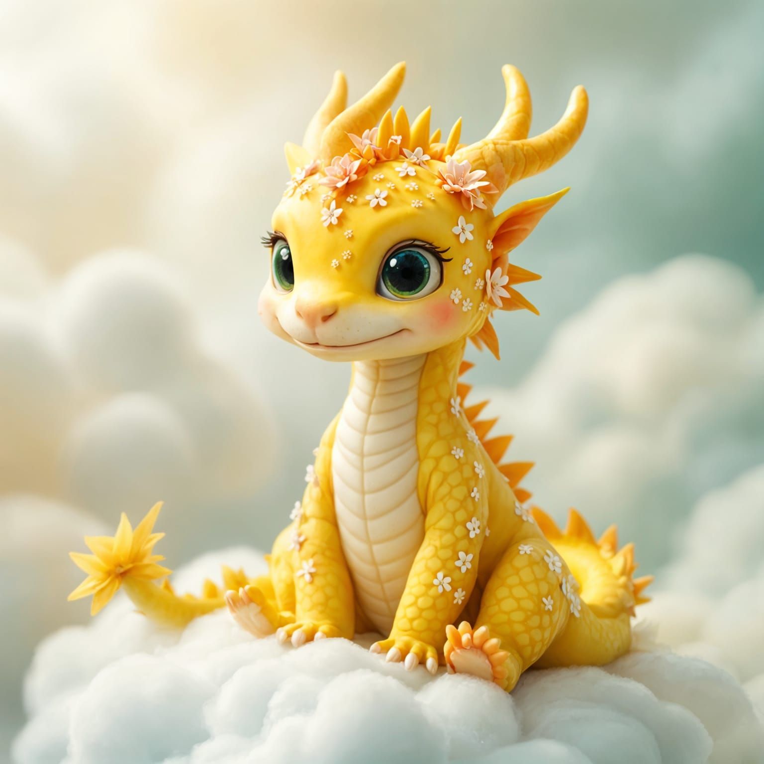 Vibrant Cloud Dragon with Floral Accents