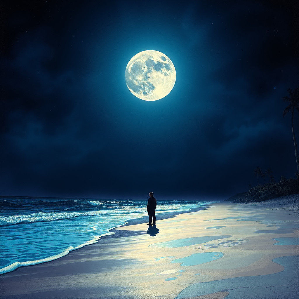 Ethereal Beach Scene in Holographic Astral Illustration