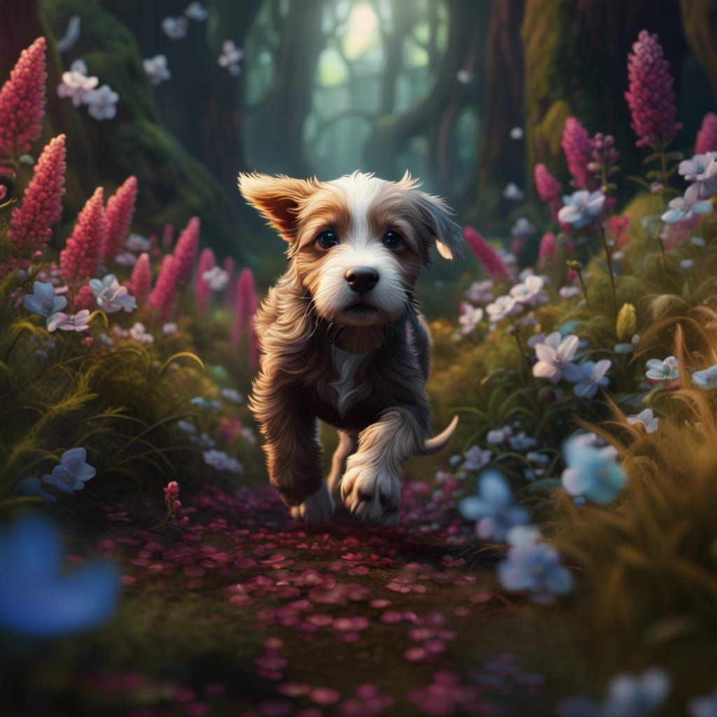 Puppy's Forest Run: A Fantastical Artstation Scene