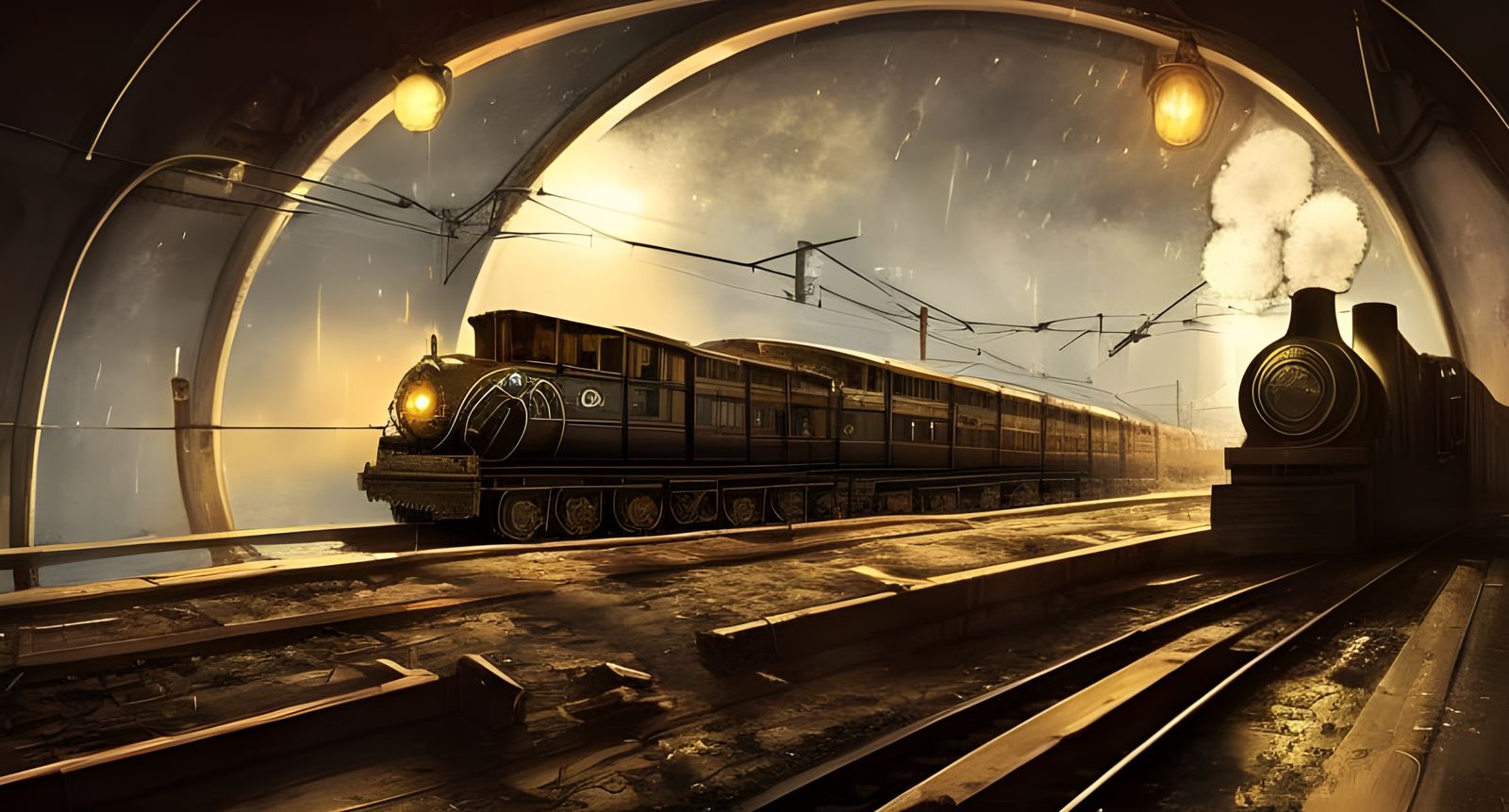 Steampunk Train at a Forgotten Station