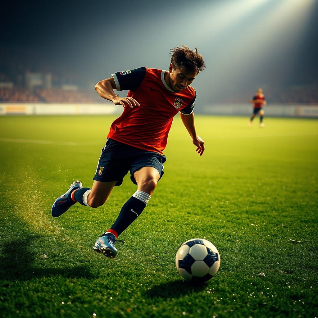 Epic Soccer Player in Motion on a Lush Field