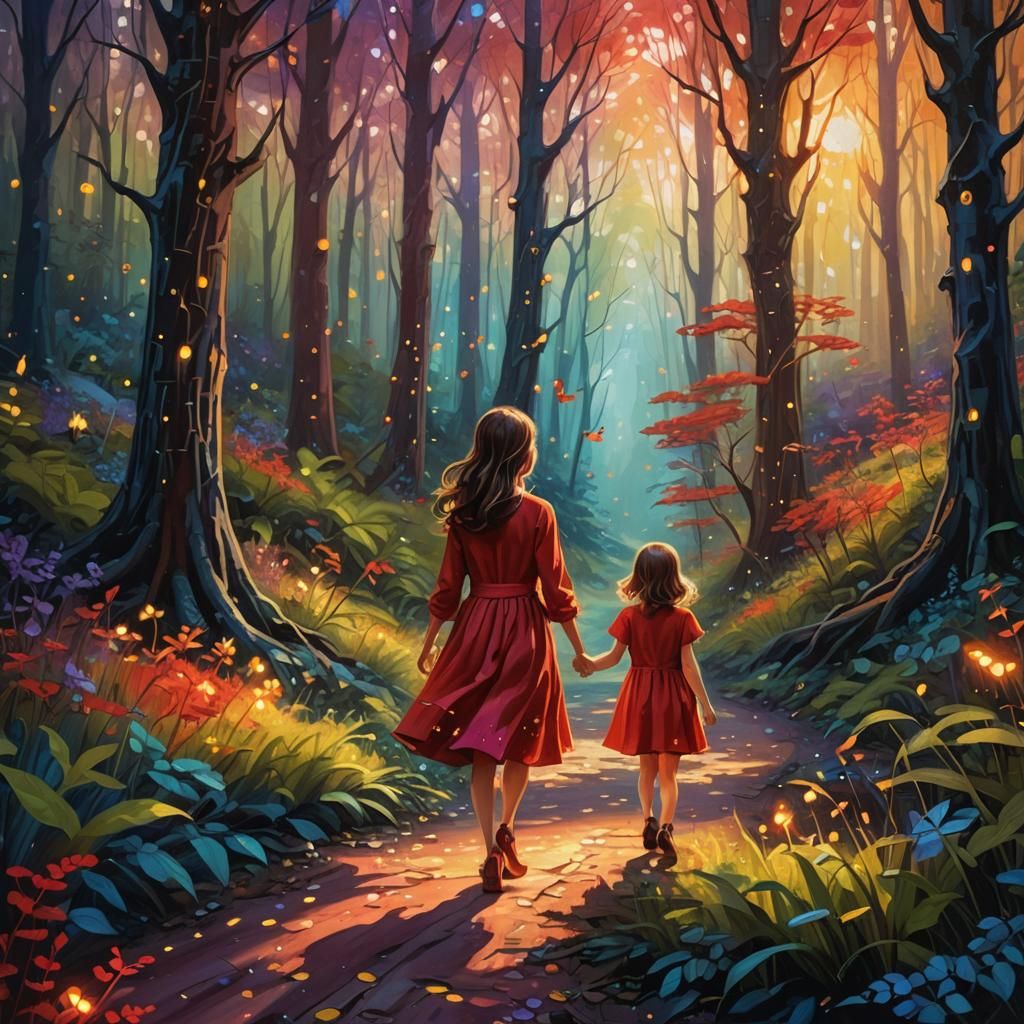 Whimsical Forest: Little Girl in Red Dress