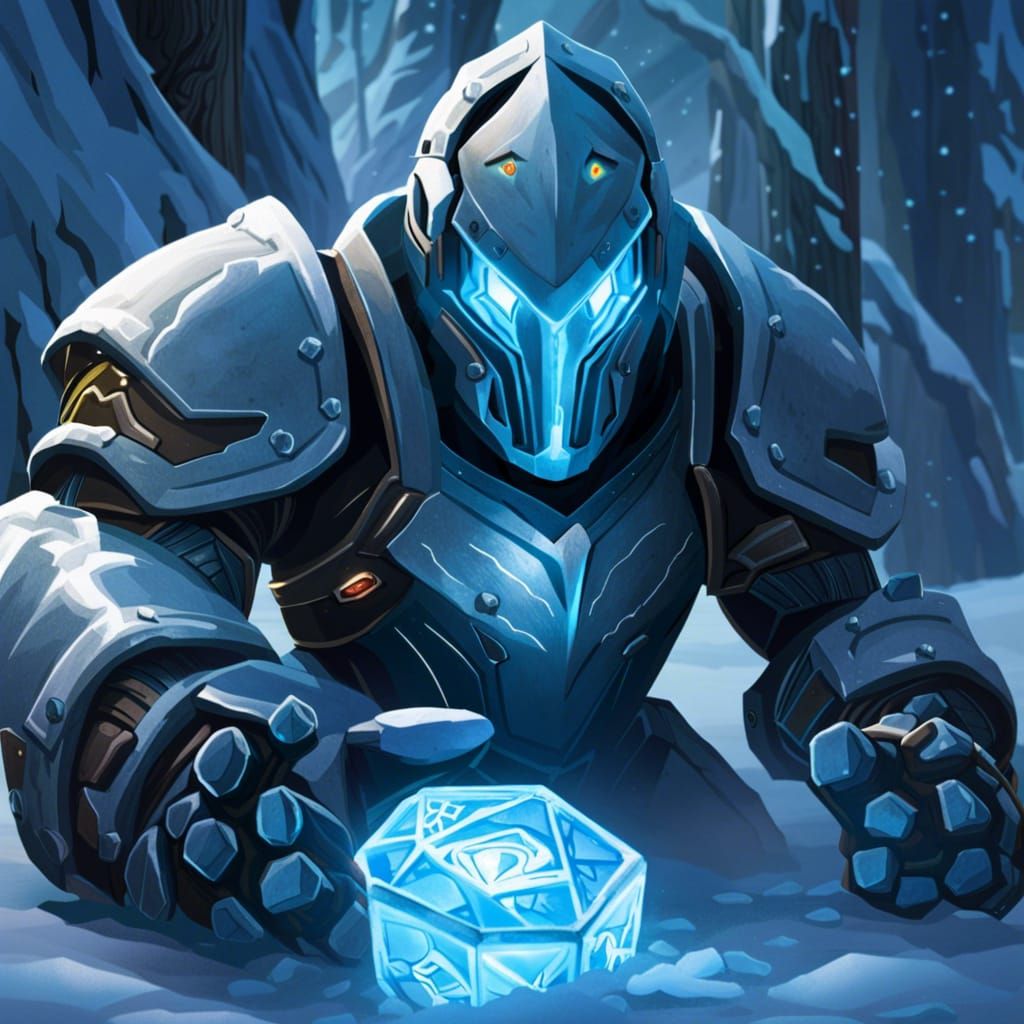 Warforged Trapped in Ice with Runes