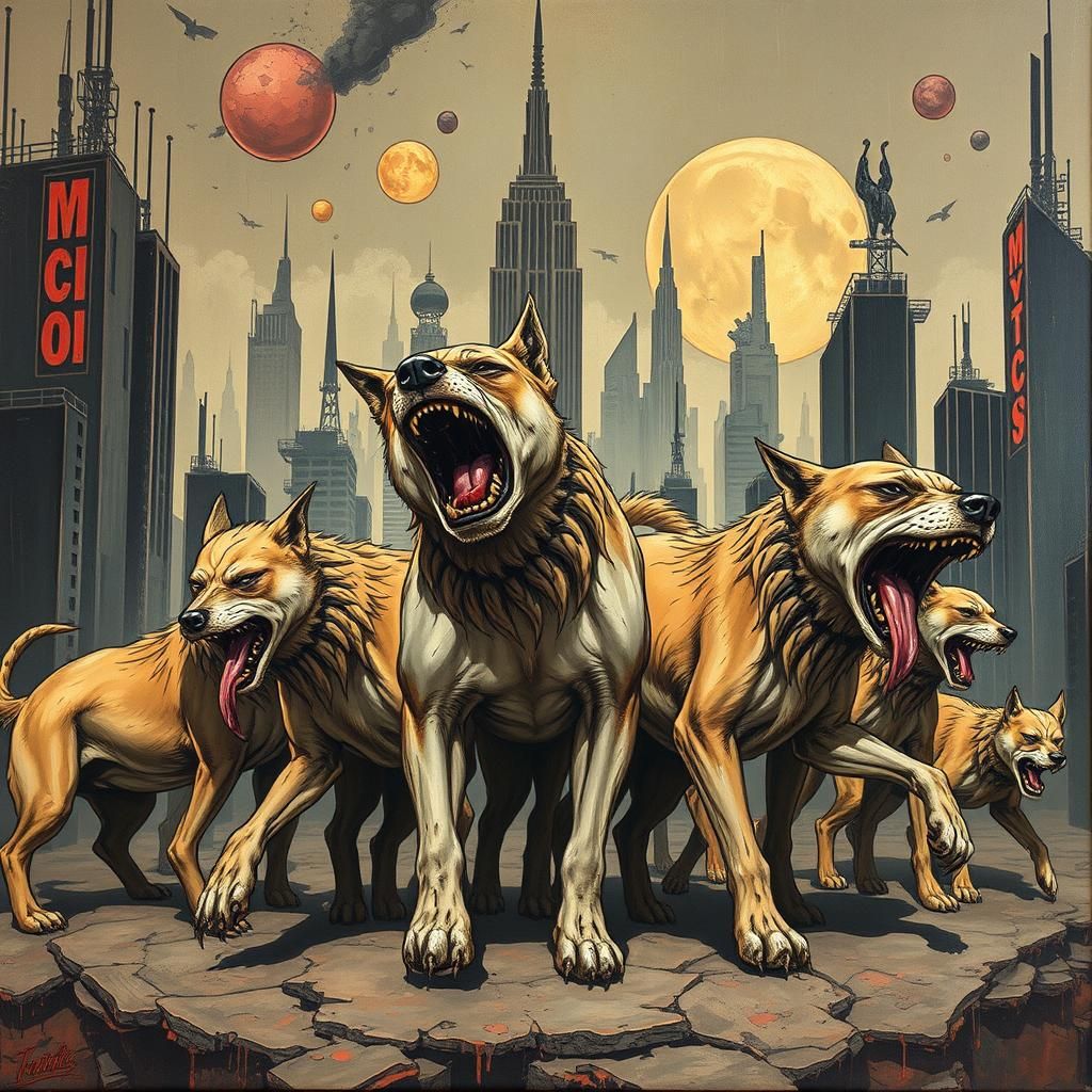 Dystopian Dogs in Anime Art Deco Heavy Metal Style