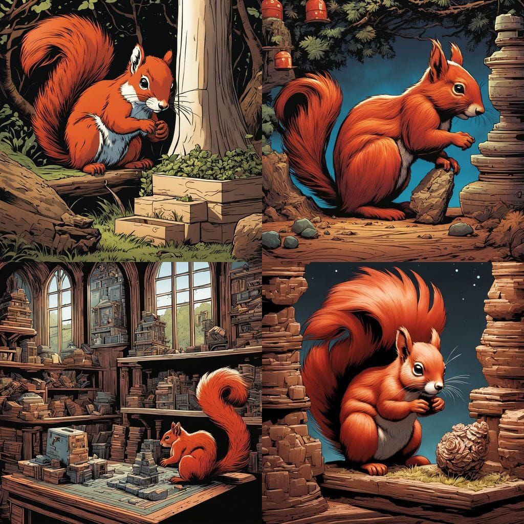 Surreal Red Squirrel Contemplates Comic Book Art