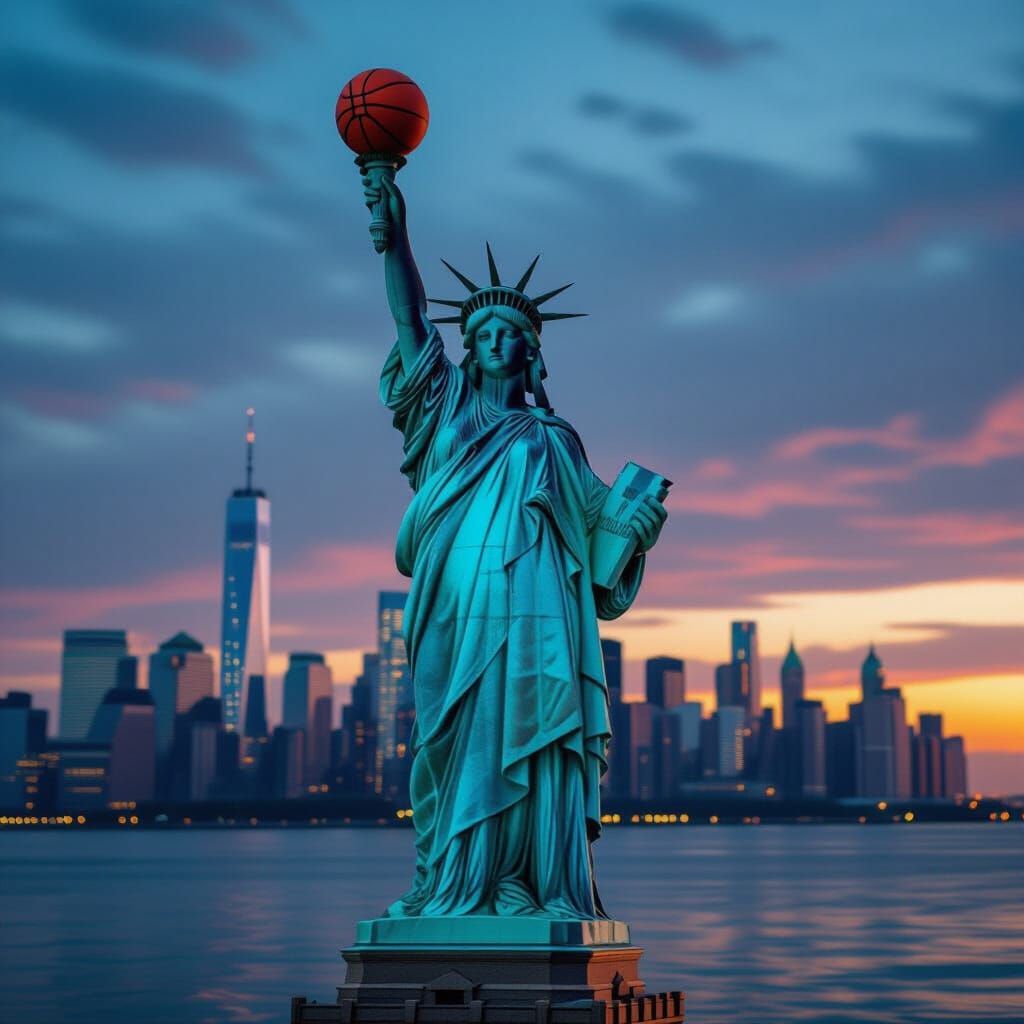Statue of Liberty with Basketball in Cinematic Style