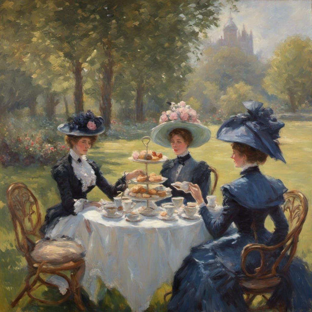 Victorian Ladies at Tea, Impressionist Oil Painting