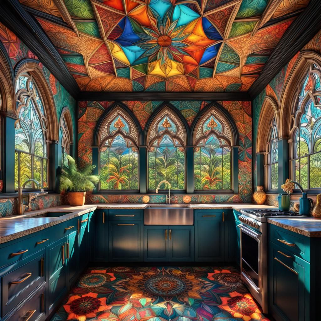 Maximalism, tropical kitchen