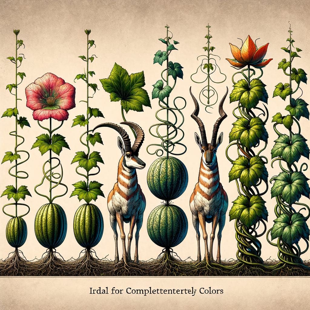 Hybrid Antelope-Cantaloupe Plants in Vintage Illustration St...