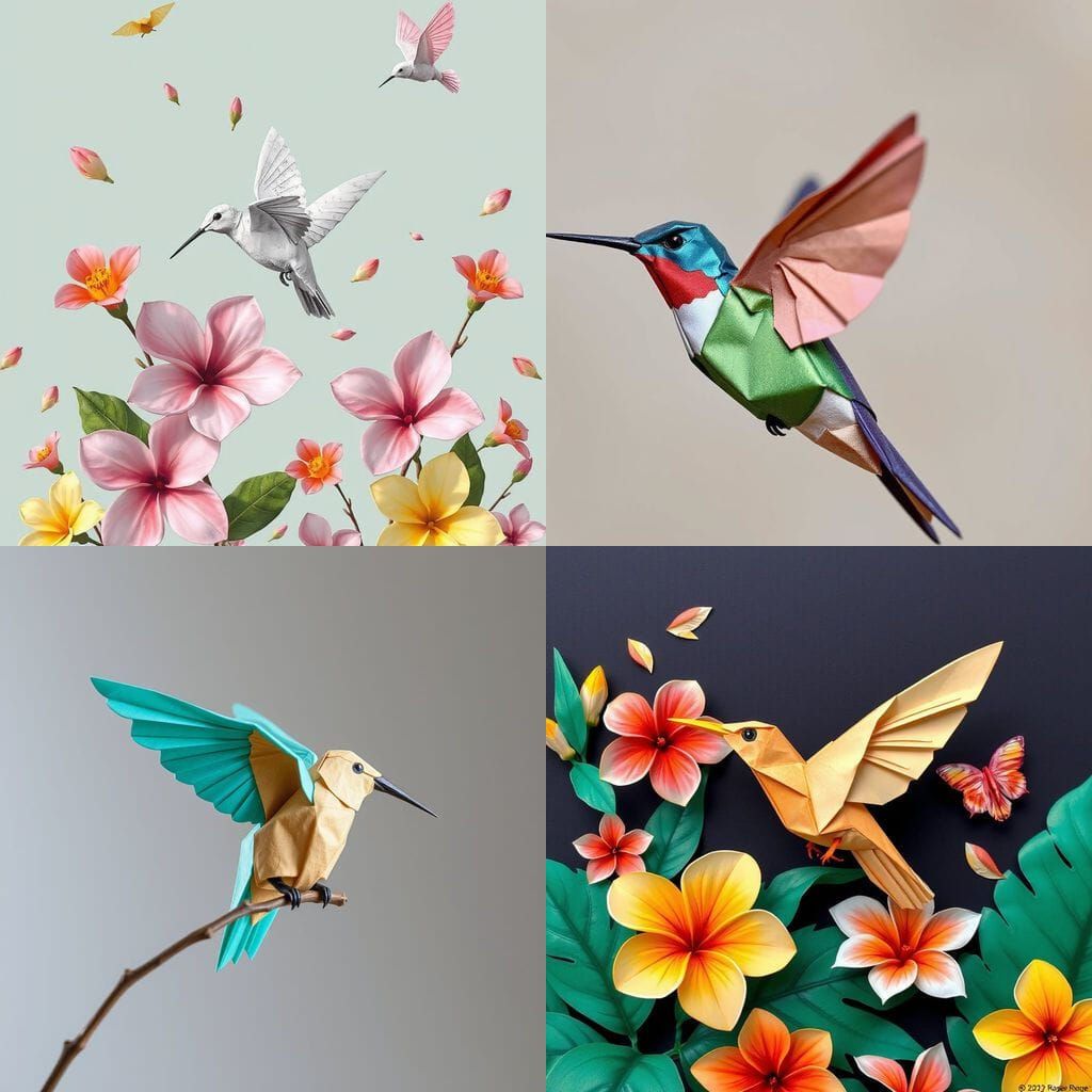 Delicate Origami Paper Hummingbird
