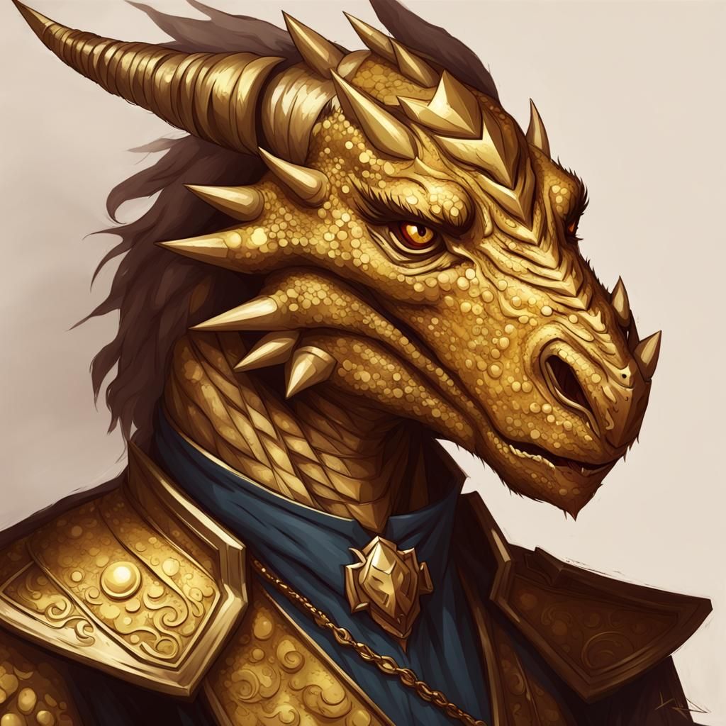 Elegant Gold Dragonborn Character