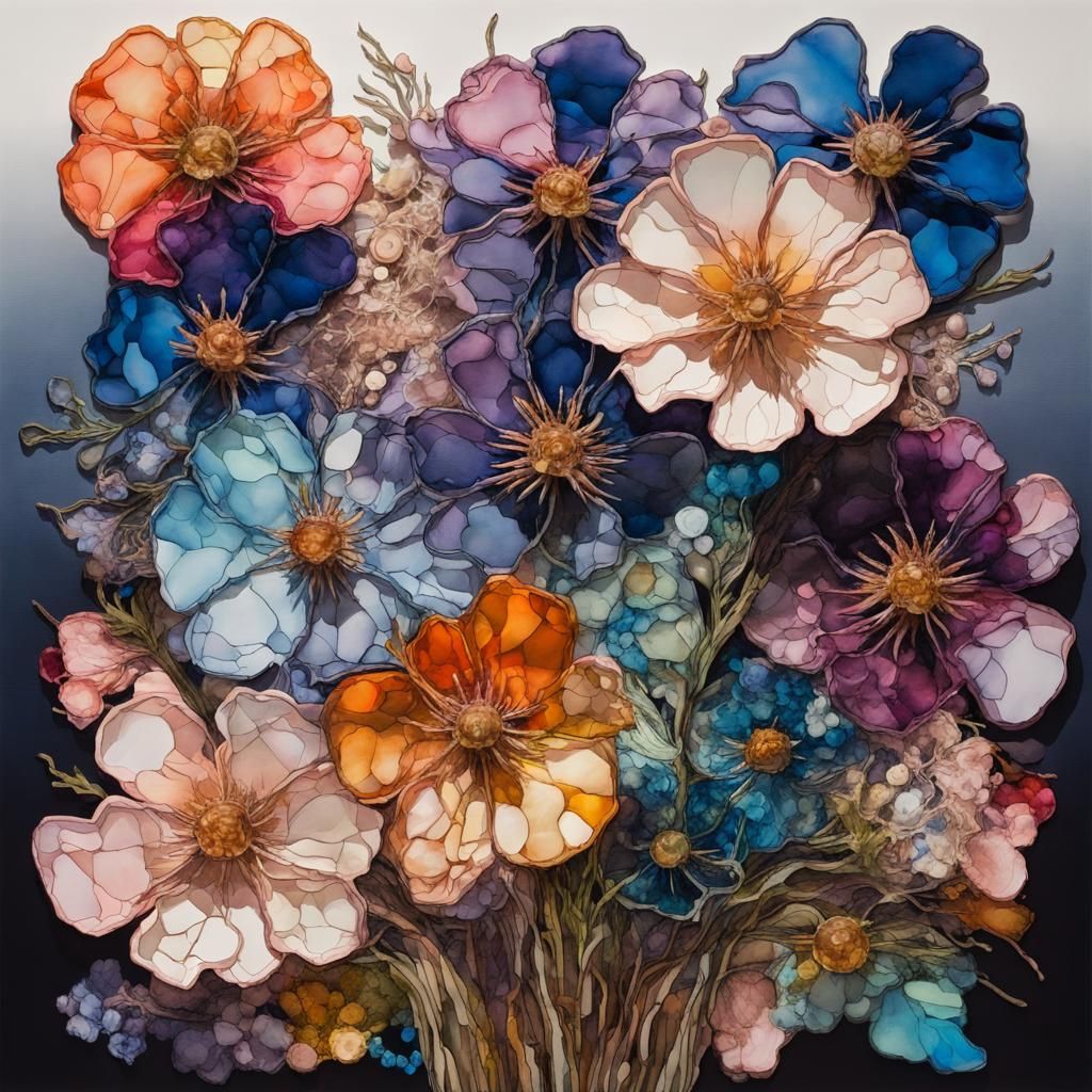 Fantasy Flower Bouquet in Cel-Shaded Expressionism