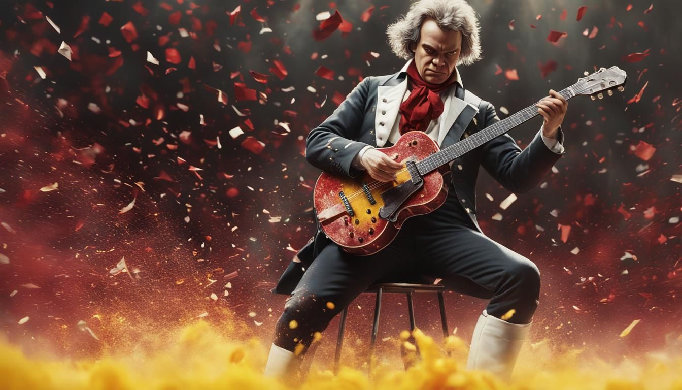 Beethoven Shreds on Metal Guitar: Hyperrealistic Painting