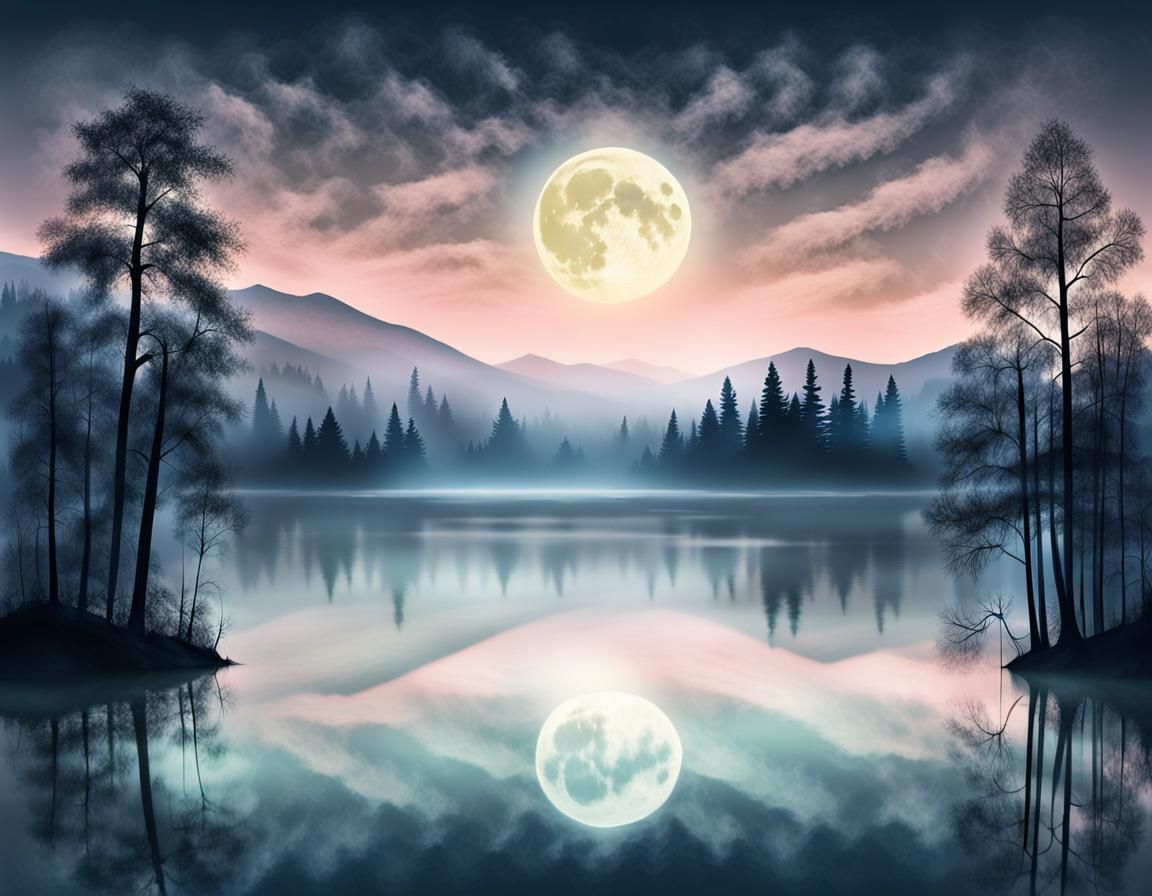 Moonlit Lake: Dreamy Splash Art Landscape