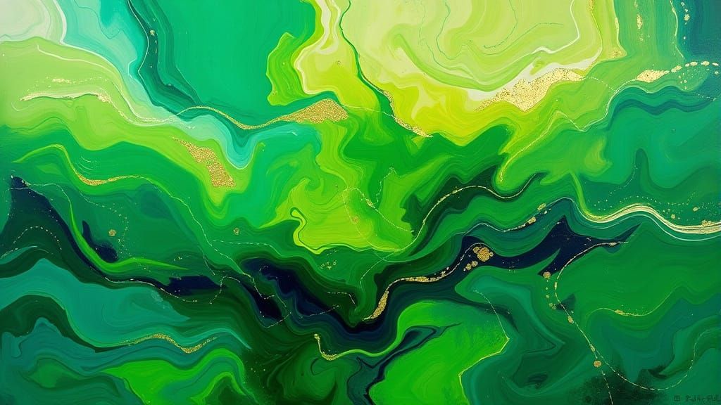 Vibrant Abstract Landscape Painting with Gold and Indigo