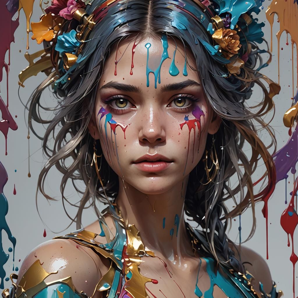 Dripping Paintbrush Portrait in Hyperdetailed Splash Art
