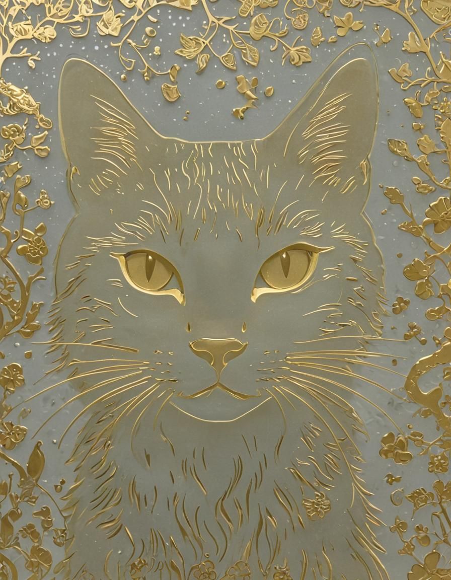 Gold Cat Etched on Translucent Polycarbonate