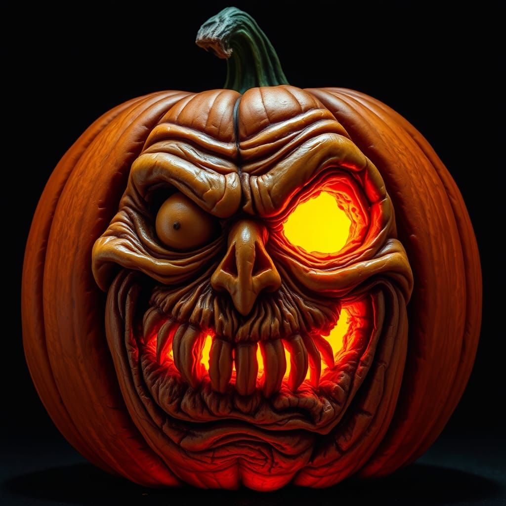 Grotesque Pumpkin Carving in an Expressive Style