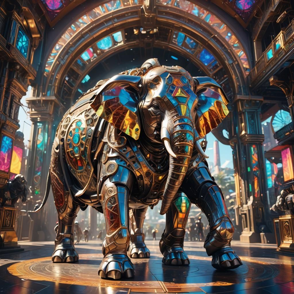 Kaleidoscopic Elephant in Sci-Fi Digital Art